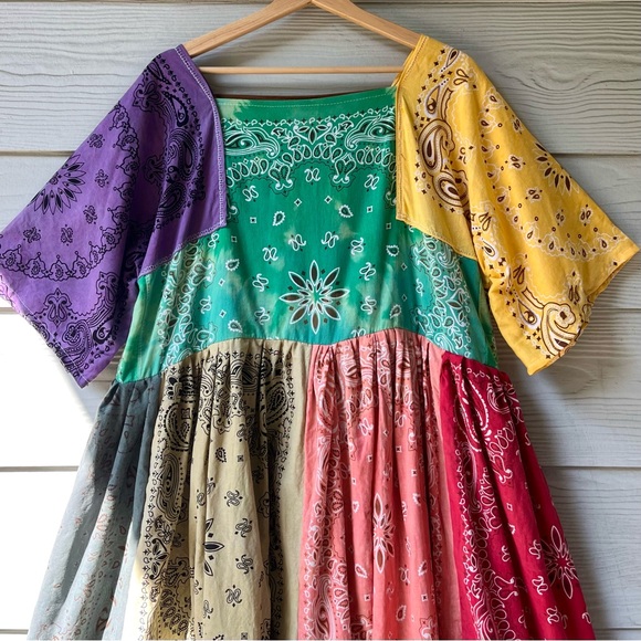 Rainbow | Handmade Earthy Voluminous Maxi Bandana Dress SKU 04294 - Picture 11 of 16